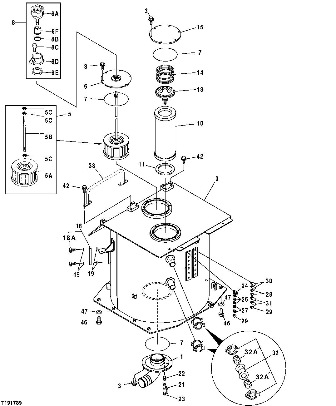 Схема запчастей John Deere 50CLC - 191 - HYDRAULIC OIL RESERVOIR AND COMPONENTS 2160 VEHICLE HYDRAULICS