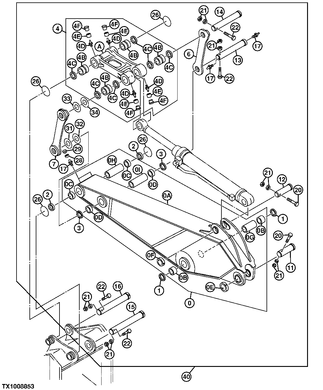 Схема запчастей John Deere 50CLC - 231 - BULK EXCAVATING ARM 2.5 M (SN 91001-) 3340 EXCAVATOR FRAMES