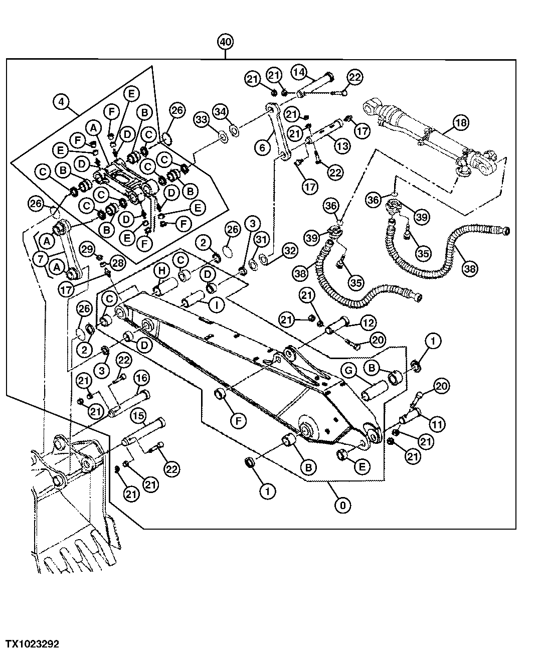 Схема запчастей John Deere 50CLC - 235 - SEMI-LONG ARM (3.9M/12 FT 10 IN) 3340 EXCAVATOR FRAMES