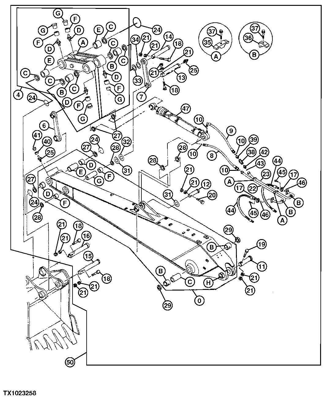 Схема запчастей John Deere 50CLC - 236 - LONG ARM (4.9M/16 FT 1 IN) 3340 EXCAVATOR FRAMES