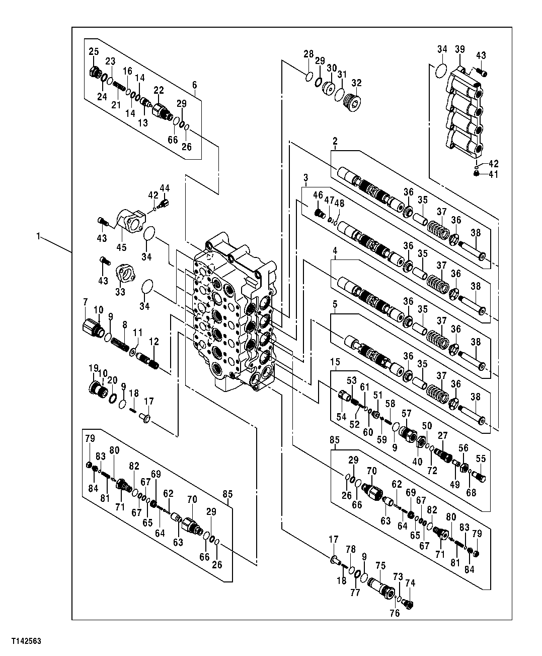 Схема запчастей John Deere 50CLC - 252 - MAIN HYDRAULIC CONTROL VALVE (4-SPOOL SIDE) 3360 HYDRAULIC SYSTEM