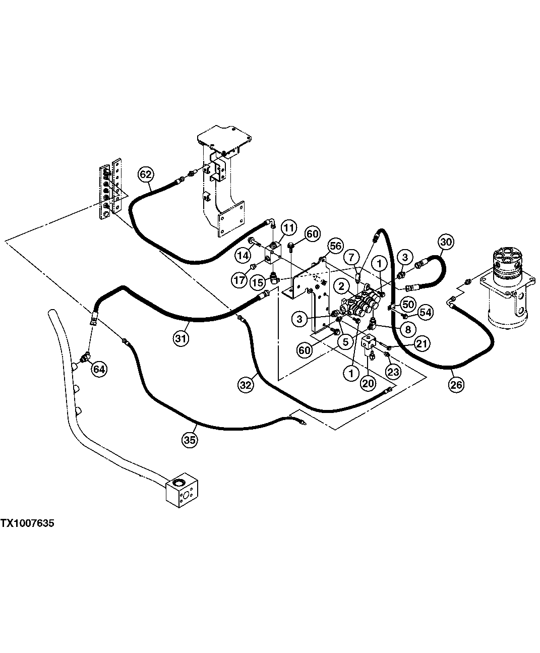 Схема запчастей John Deere 50CLC - 264 - HYDRAULIC HOSES (RESERVOIR AND SOLENOID VALVE-PILOT SYSTEM) 3360 HYDRAULIC SYSTEM