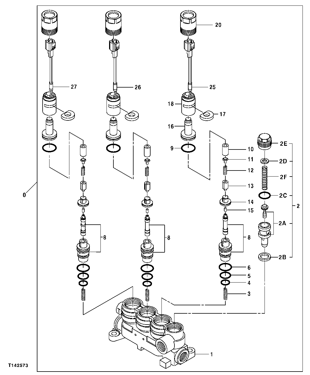 Схема запчастей John Deere 50CLC - 274 - SOLENOID VALVE COMPONENTS 3360 HYDRAULIC SYSTEM