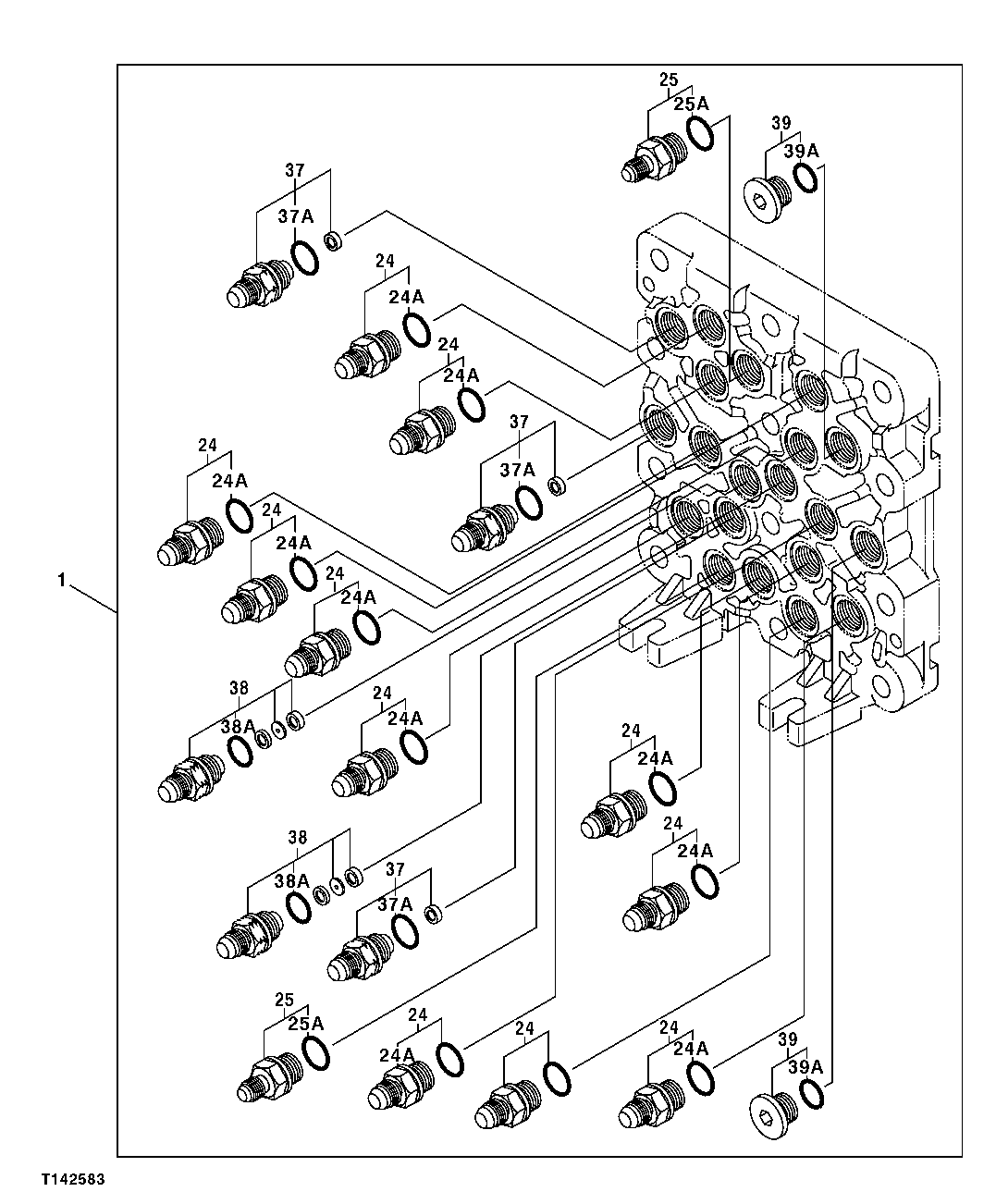 Схема запчастей John Deere 50CLC - 276 - PILOT SIGNAL MANIFOLD (PILOT CONTROLLER SIDE) 3360 HYDRAULIC SYSTEM