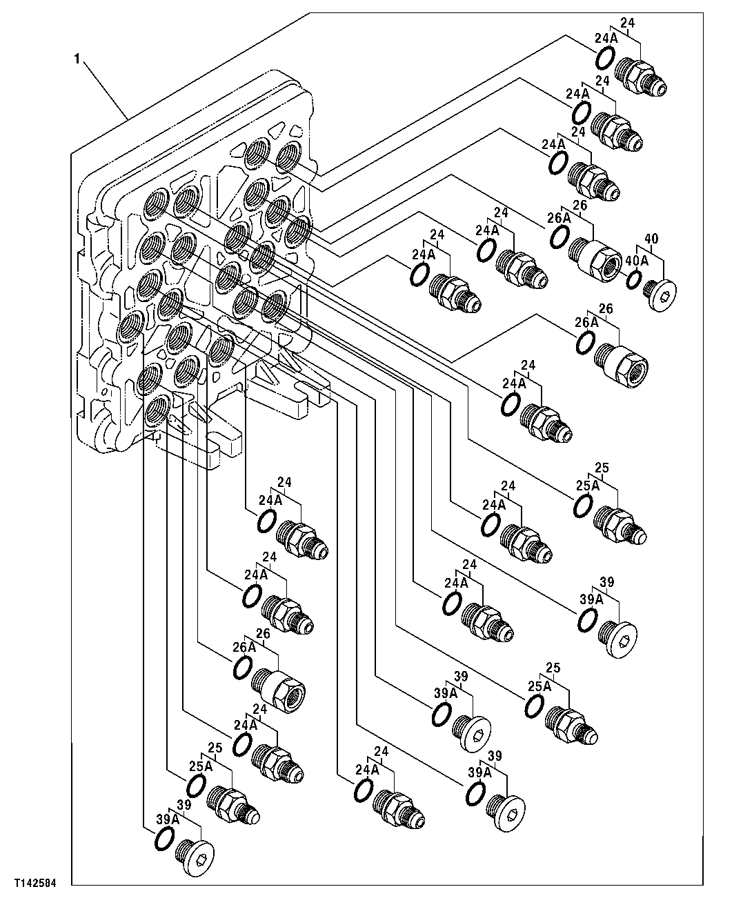 Схема запчастей John Deere 50CLC - 277 - PILOT SIGNAL MANIFOLD (CONTROL VALVE SIDE) 3360 HYDRAULIC SYSTEM