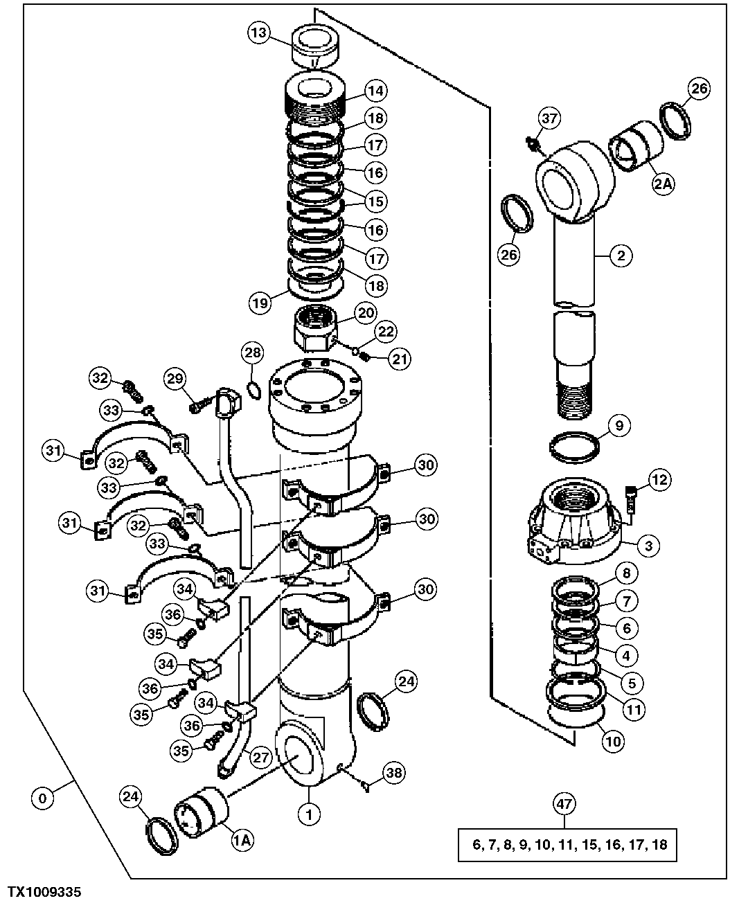 Схема запчастей John Deere 50CLC - 287 - Bucket Cylinder (4.9 M Long Arm) (Units Built December 2005 and After) 3360 HYDRAULIC SYSTEM