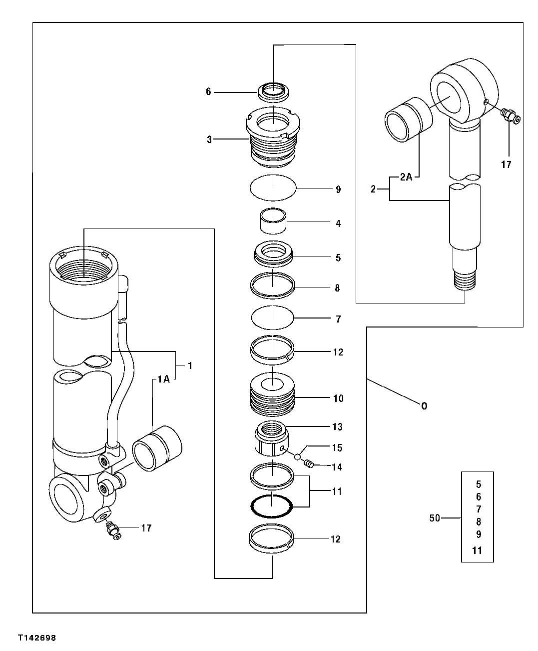 Схема запчастей John Deere 50CLC - 294 - Cylinder Components (Counterweight Removal) 3360 HYDRAULIC SYSTEM