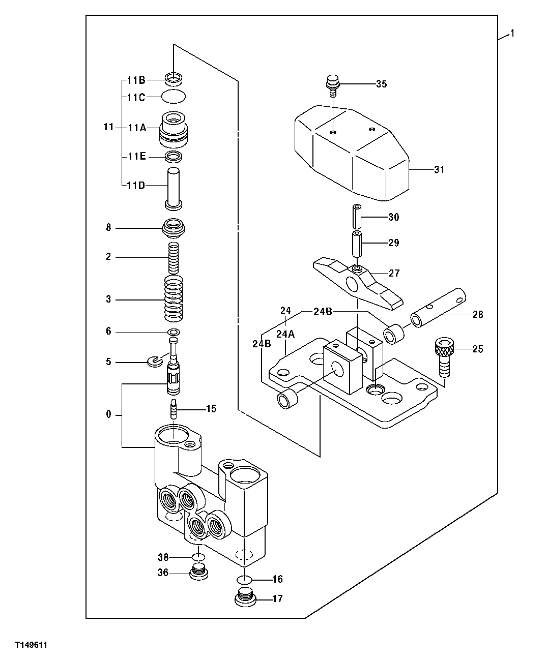 Схема запчастей John Deere 50CLC - 298 - COUNTERWEIGHT REMOVAL PILOT VALVE COMPONENTS 3360 HYDRAULIC SYSTEM