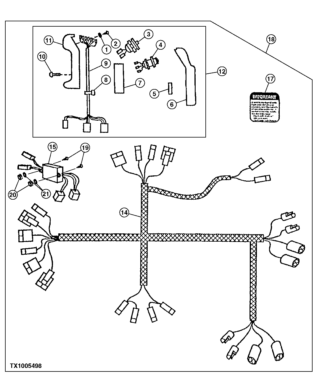 Схема запчастей John Deere 50CLC - 304 - DUAL CONTROL HANDLE WITH WIRING FOR AUXILIARY CONTROLS (2 SOLENOIDS) 3360 HYDRAULIC SYSTEM