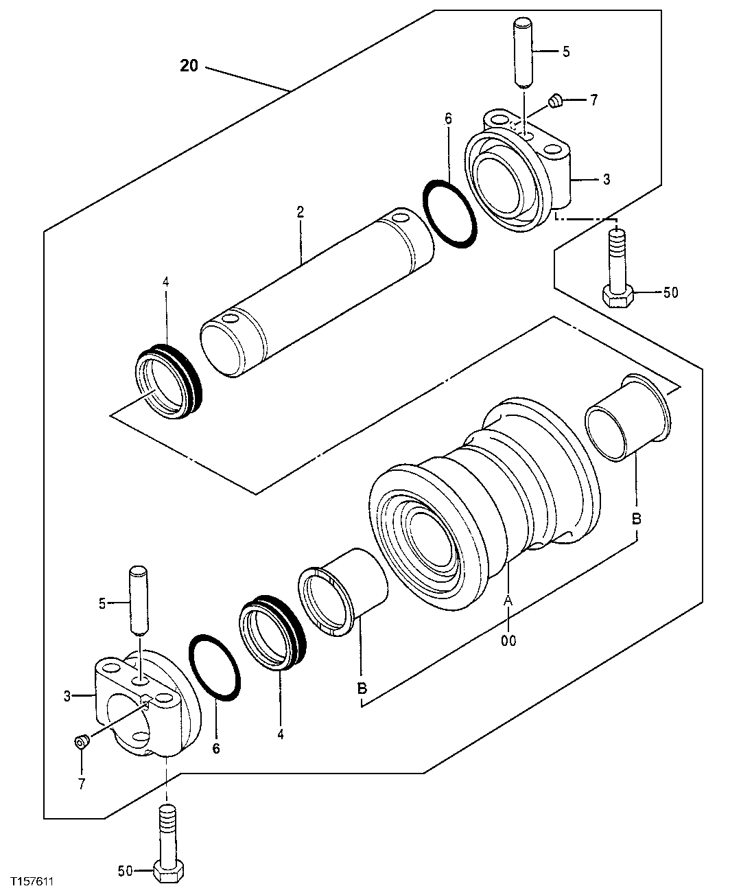 Схема запчастей John Deere 00C LC - 7 - LOWER ROLLER 0130 TRACK SYSTEMS