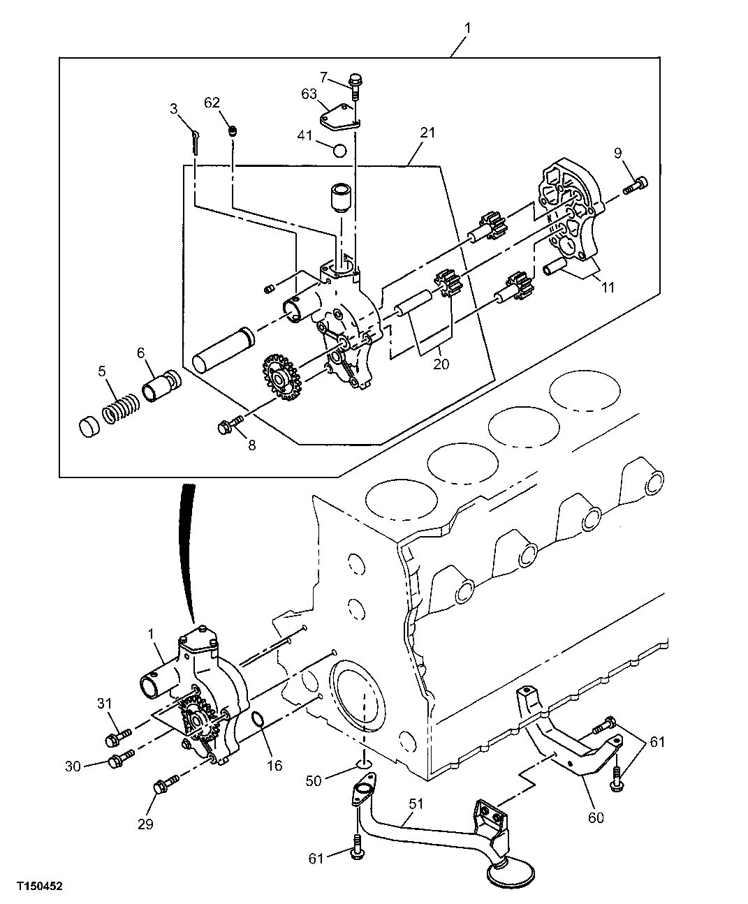 Схема запчастей John Deere 00C LC - 22 - OIL PUMP AND OIL STRAINER 0407 ENGINE OILING SYSTEM