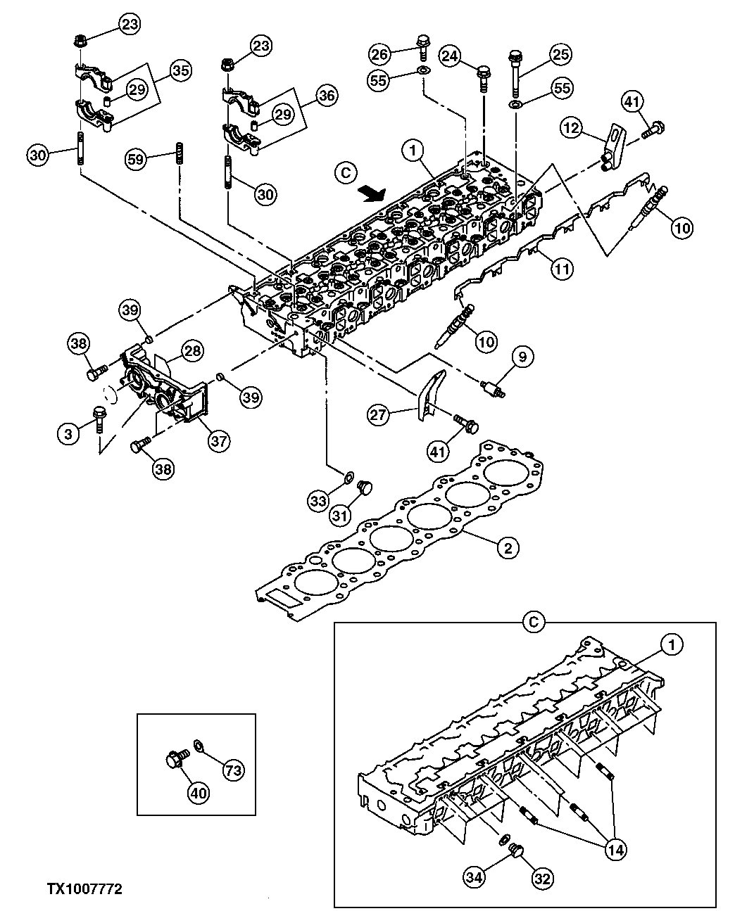 Схема запчастей John Deere 00C LC - 27 - CYLINDER HEAD 0409 CYLINDER HEAD AND VALVES