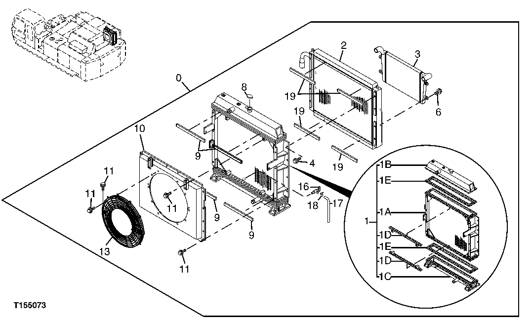 Схема запчастей John Deere 00C LC - 53 - RADIATOR 0510 ENGINE COOLING SYSTEM