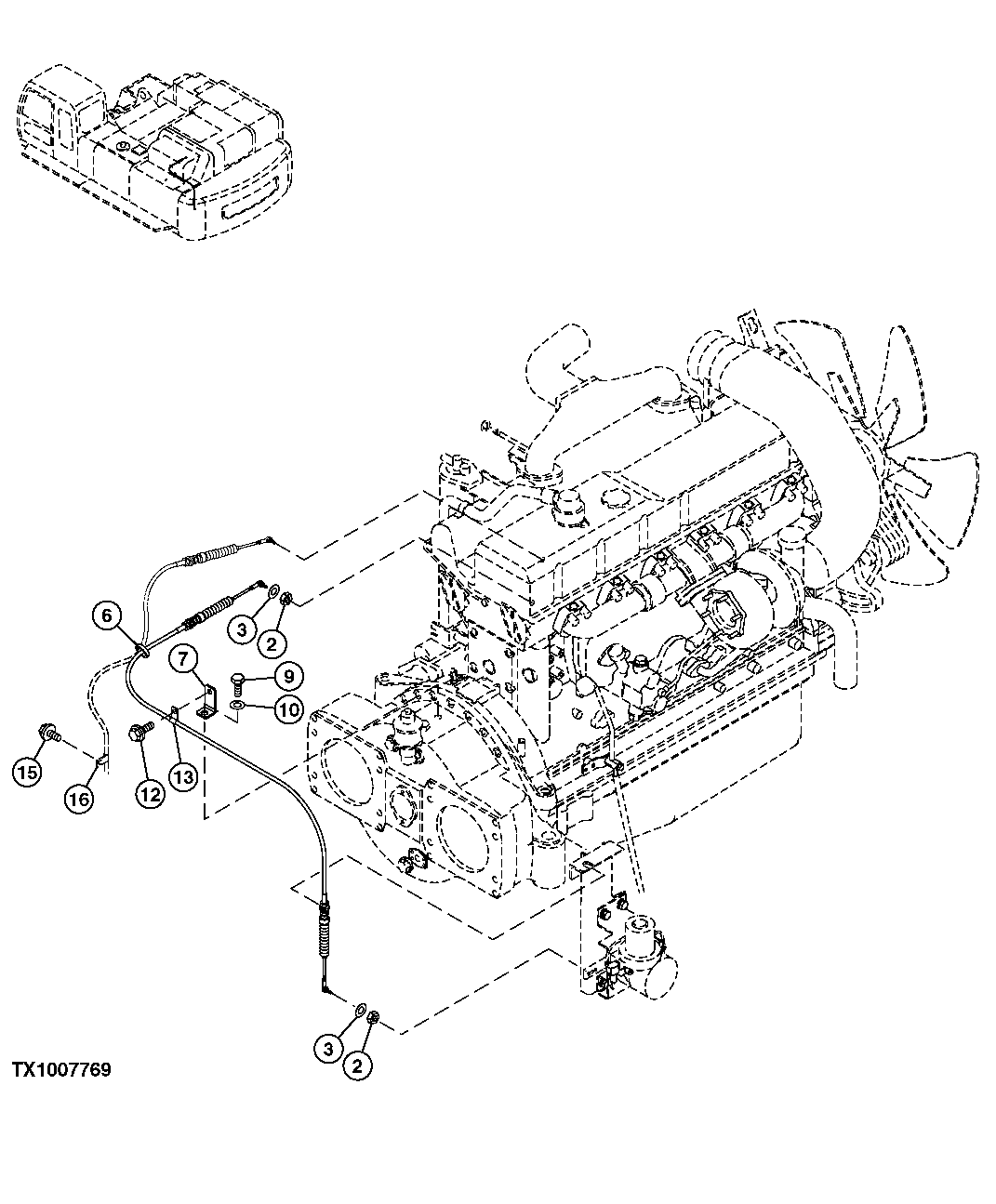 Схема запчастей John Deere 00C LC - 56 - ENGINE CONTROL CABLE 0515 ENGINE SPEED CONTROLS