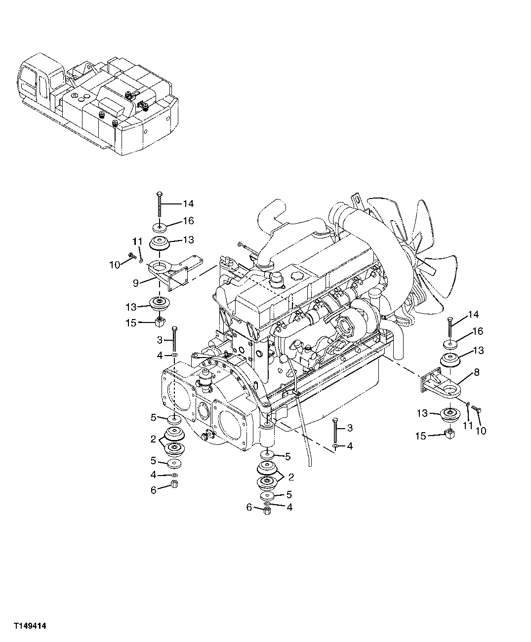 Схема запчастей John Deere 00C LC - 61 - ENGINE SUPPORT 0540 ENGINE MOUNTING