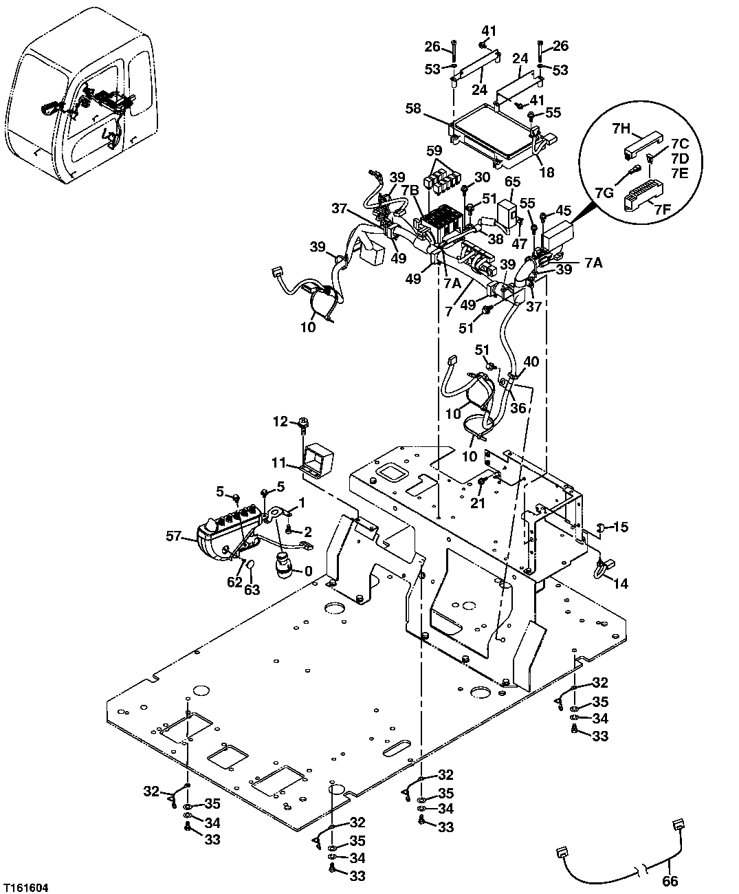 Схема запчастей John Deere 00C LC - 72 - ELECTRICAL COMPONENTS (CAB) 1674 WIRING HARNESS AND SWITCHES