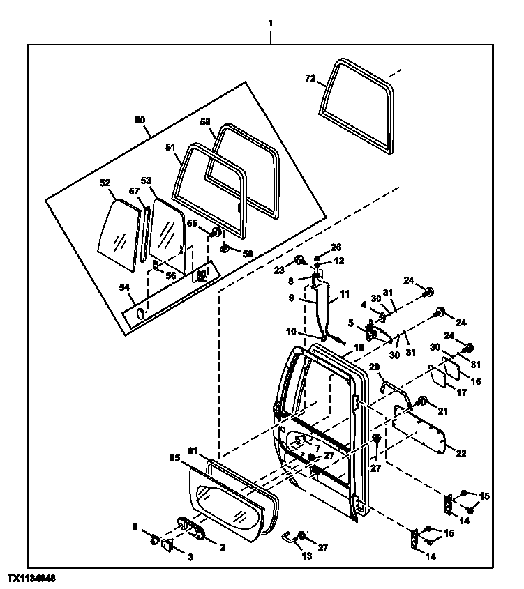 Схема запчастей John Deere 00C LC - 92 - CAB COMPONENTS (DOOR AND WINDOWPANES) 1810 OPERATOR ENCLOSURE