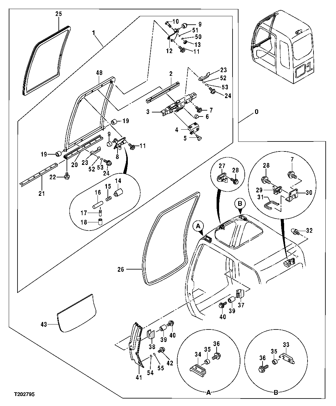 Схема запчастей John Deere 00C LC - 93 - CAB COMPONENTS (WINDSHIELD) 1810 OPERATOR ENCLOSURE