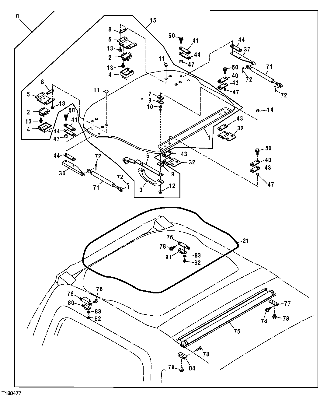 Схема запчастей John Deere 00C LC - 95 - CAB COMPONENTS (CANOPY HATCH) 1810 OPERATOR ENCLOSURE