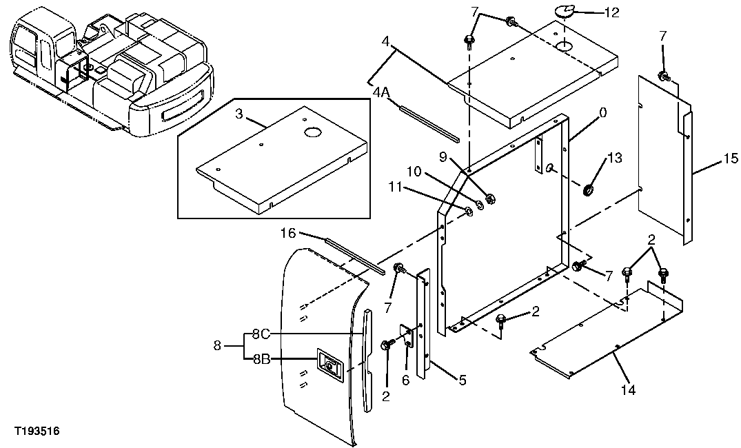 Схема запчастей John Deere 00C LC - 128 - COVER 1910 HOOD OR ENGINE ENCLOSURE