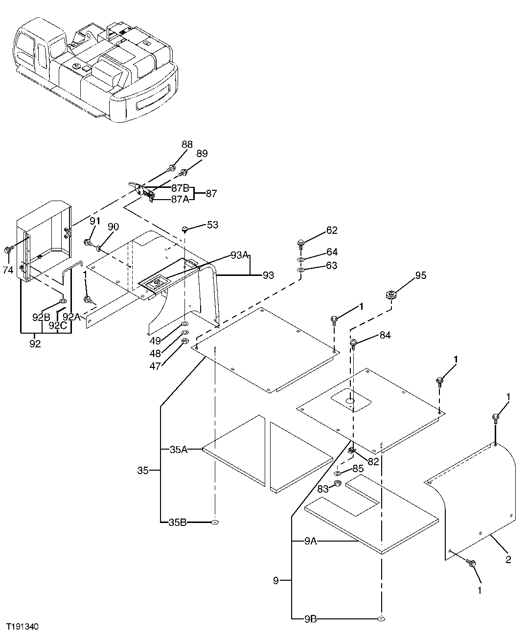 Схема запчастей John Deere 00C LC - 131 - COVER 1910 HOOD OR ENGINE ENCLOSURE