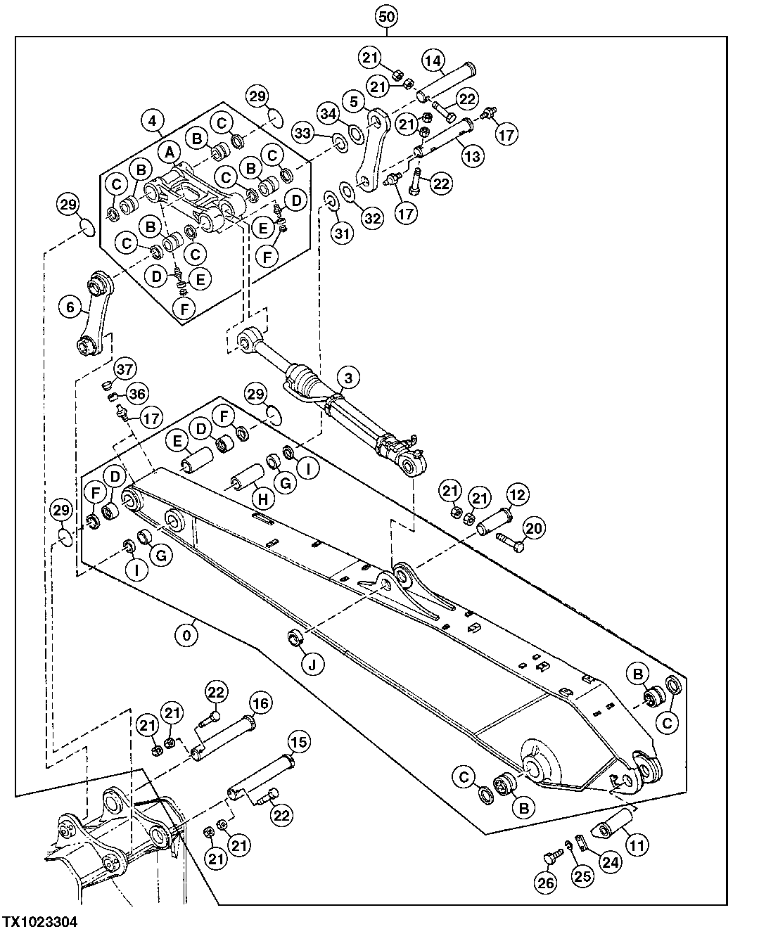 Схема запчастей John Deere 00C LC - 169 - LONG ARM ASSEMBLY (5.2 M) 3340 EXCAVATOR FRAMES