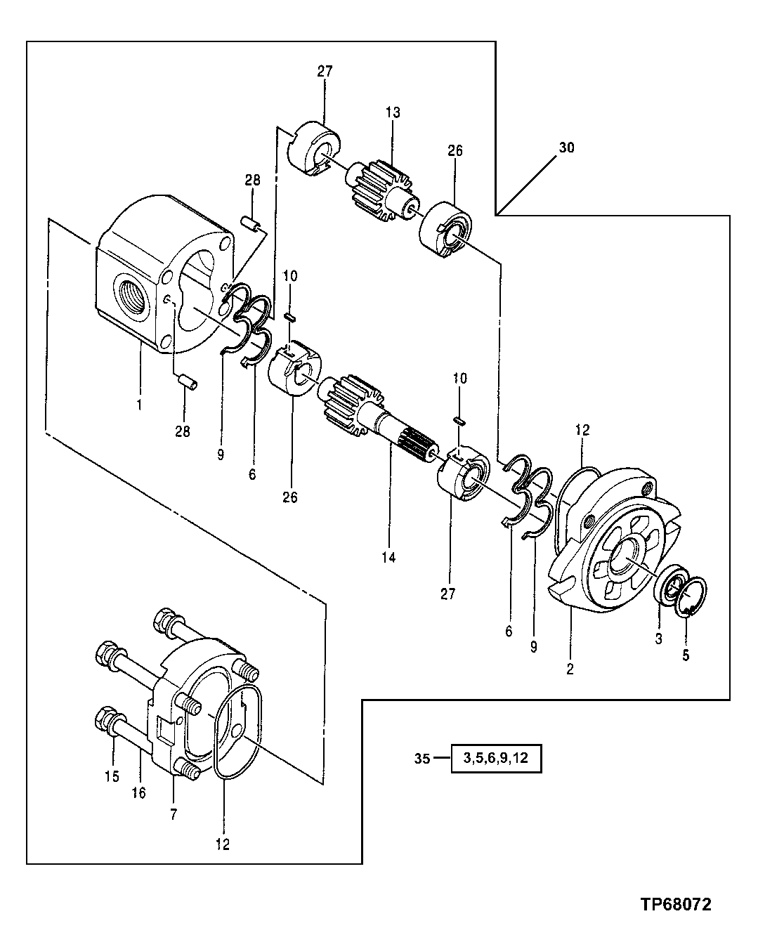 Схема запчастей John Deere 00C LC - 189 - PUMP, GEAR 3361 HYDRAULIC PUMP