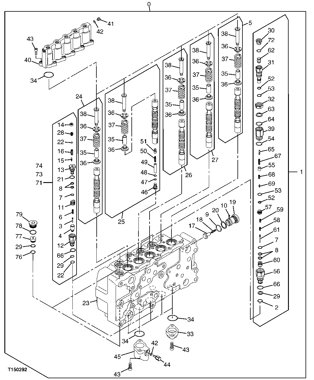 Схема запчастей John Deere 00C LC - 194 - Control Valve, 5 Spool 3362 CONTROL AND LOAD HOLDING VALVES