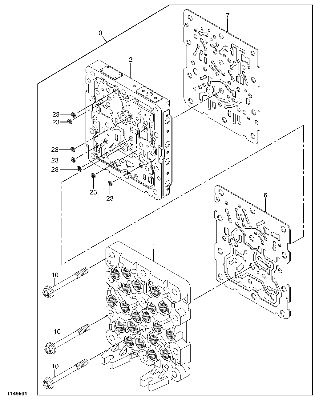 Схема запчастей John Deere 00C LC - 200 - PILOT SIGNAL MANIFOLD (HOUSING AND GASKETS) 3362 CONTROL AND LOAD HOLDING VALVES