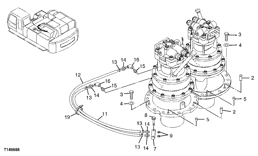 Схема запчастей John Deere 00C LC - 254 - Swing Motor And Gearbox Support 4360 HYDRAULICS