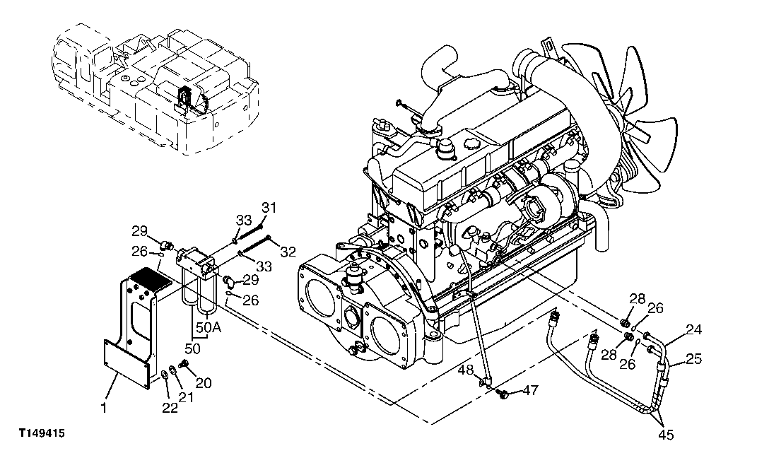 Схема запчастей John Deere 00C - 26 - ENGINE OIL FILTER LINES 0407 ENGINE OILING SYSTEM