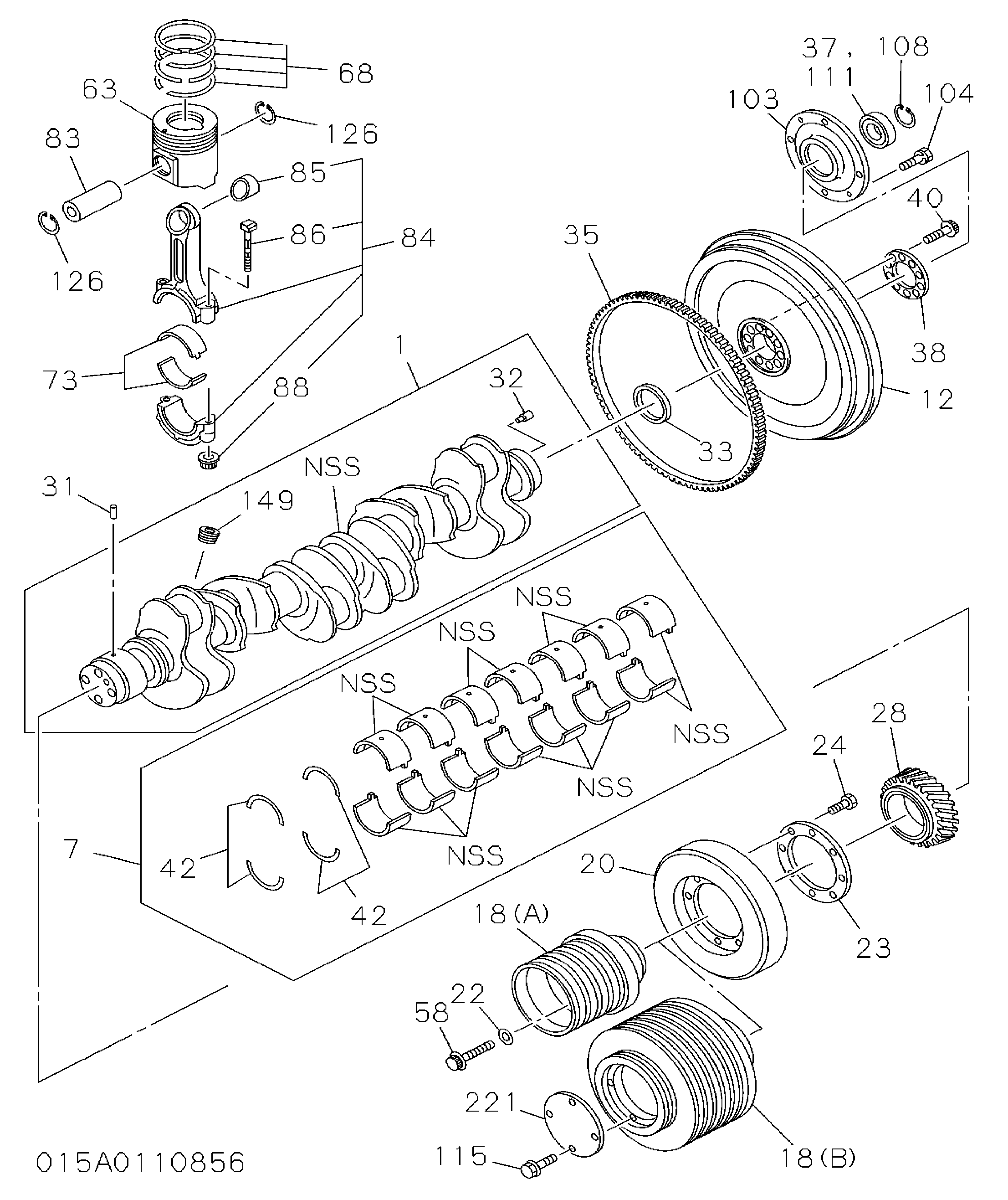 Схема запчастей John Deere 00C - 72 - 0-15 Crankshaft, Piston and Flywheel 0400B Engine - Miscellaneous Engine / Complete Engine