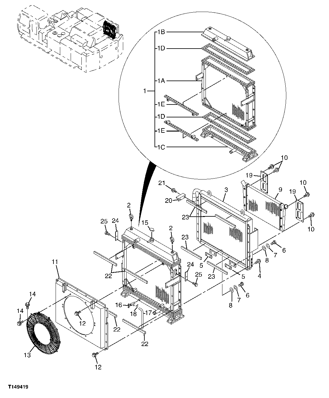 Схема запчастей John Deere 00C - 120 - RADIATOR 0510 ENGINE COOLING SYSTEM