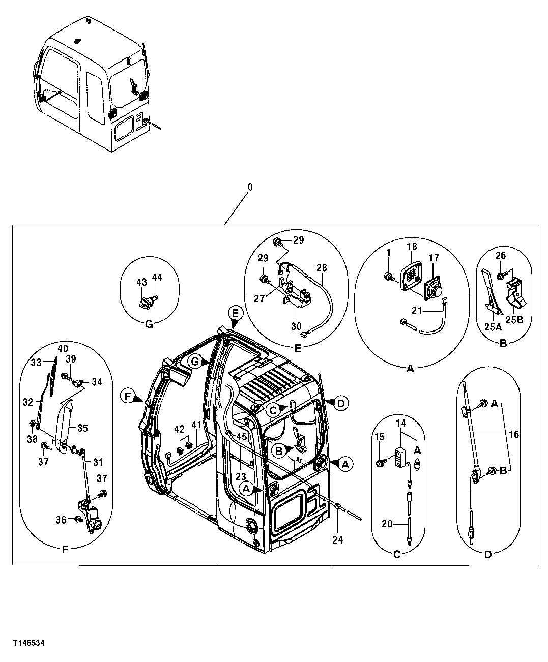 Схема запчастей John Deere 00C - 162 - CAB COMPONENTS (WIPER ARMS, WIPER MOTORS, RADIO ANTENNA AND SPEAKERS) 1810 OPERATOR ENCLOSURE