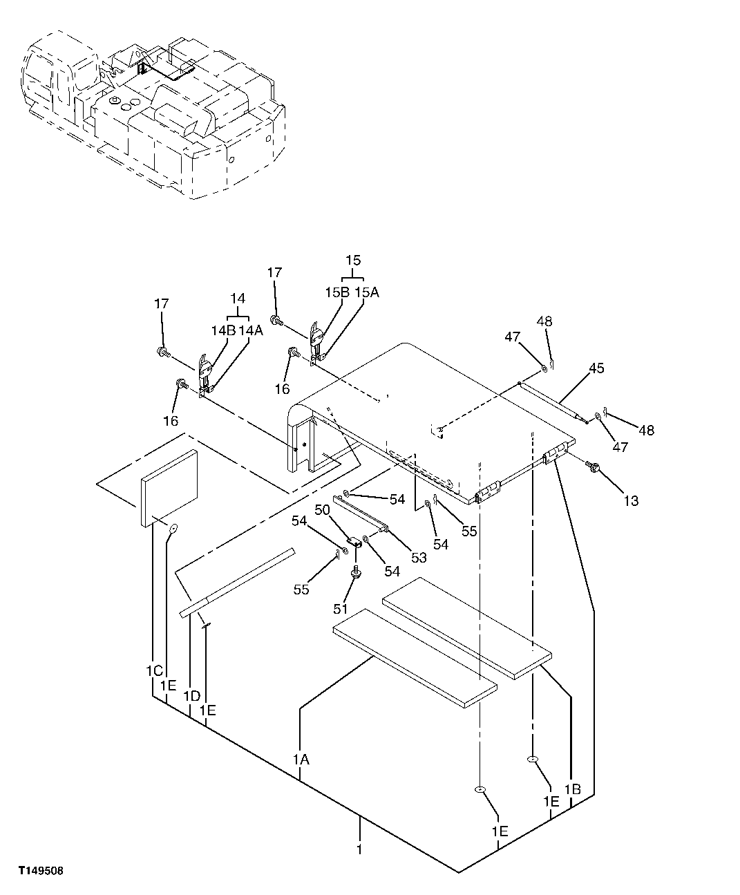 Схема запчастей John Deere 00C - 202 - COVER 1910 HOOD OR ENGINE ENCLOSURE