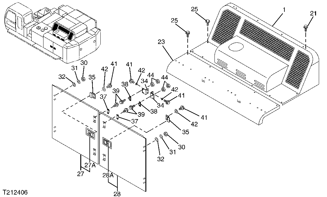 Схема запчастей John Deere 00C - 205 - COVER 1910 HOOD OR ENGINE ENCLOSURE