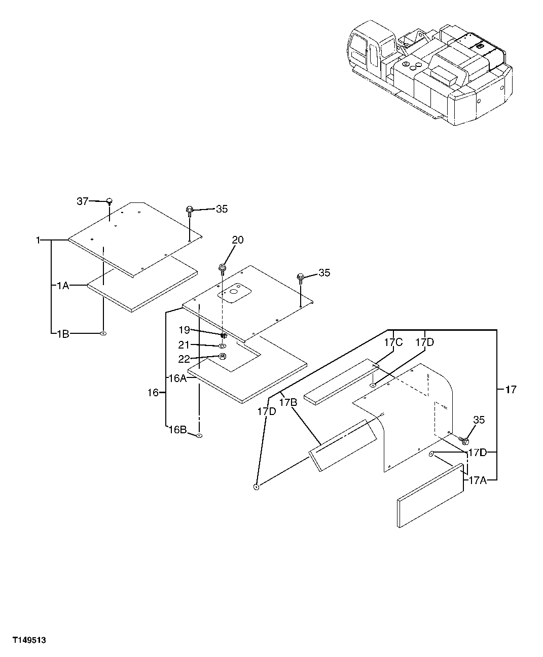 Схема запчастей John Deere 00C - 208 - COVER 1910 HOOD OR ENGINE ENCLOSURE