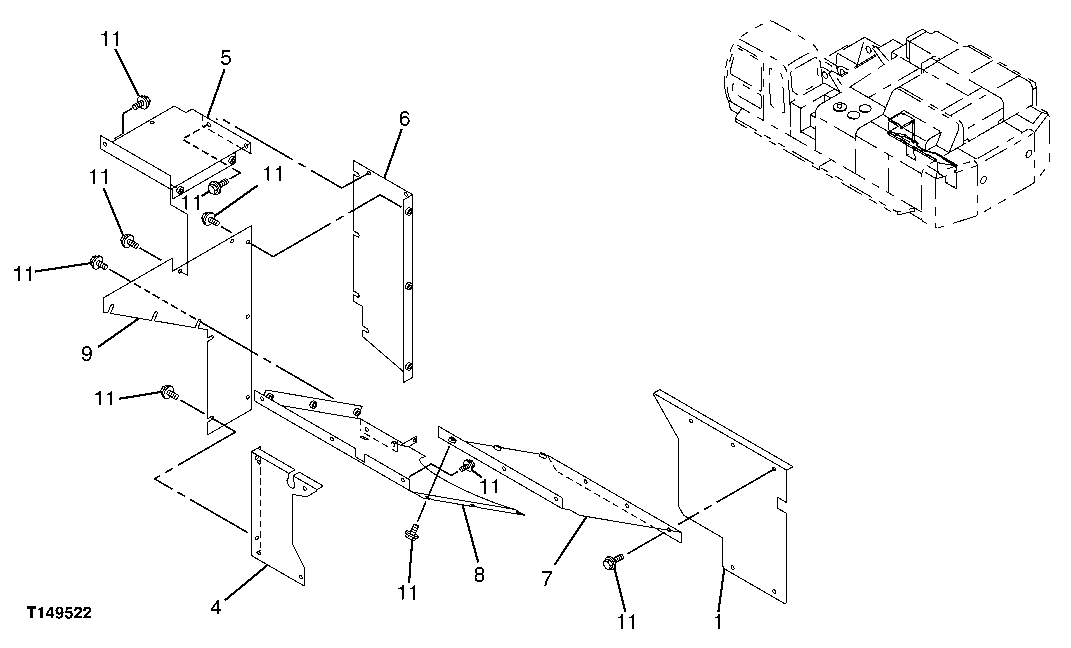 Схема запчастей John Deere 00C - 214 - COMPARTMENT PANELS 1910 HOOD OR ENGINE ENCLOSURE