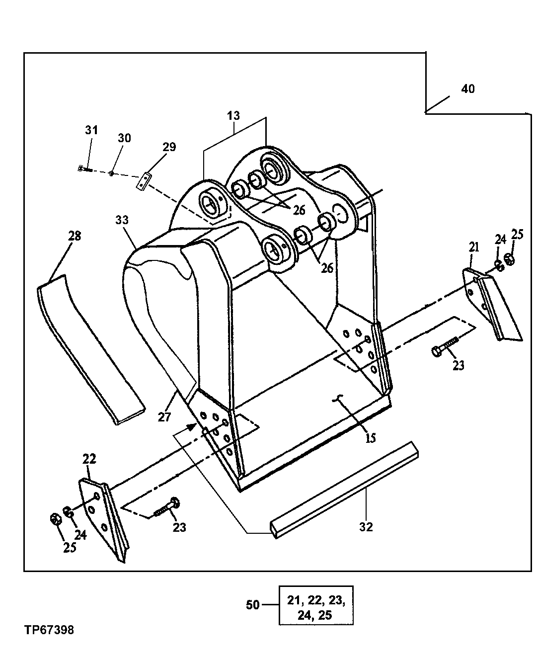 Схема запчастей John Deere 00C - 229 - EXTREME DUTY BUCKET (USE WITH 98" ARM) (SEE FOOTNOTE) 3302 BUCKET WITH TEETH