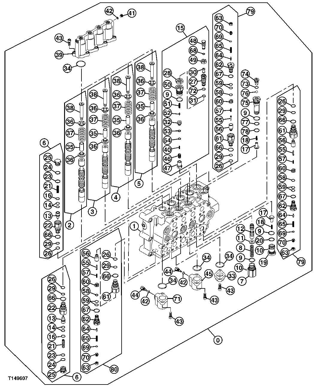 Схема запчастей John Deere 00C - 269 - CONTROL VALVE (4 SPOOL) (CONTINUED) 3362 CONTROL AND LOAD HOLDING VALVES