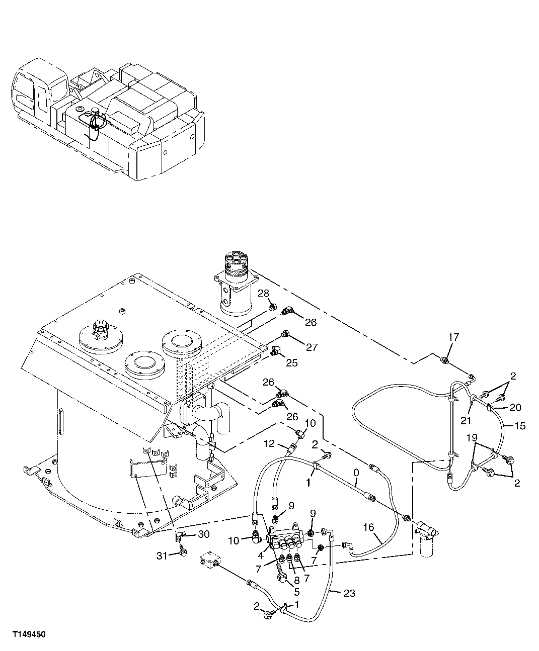 Схема запчастей John Deere 00C - 305 - PILOT HYDRAULIC LINES 3363 LINES, HOSES AND FITTINGS