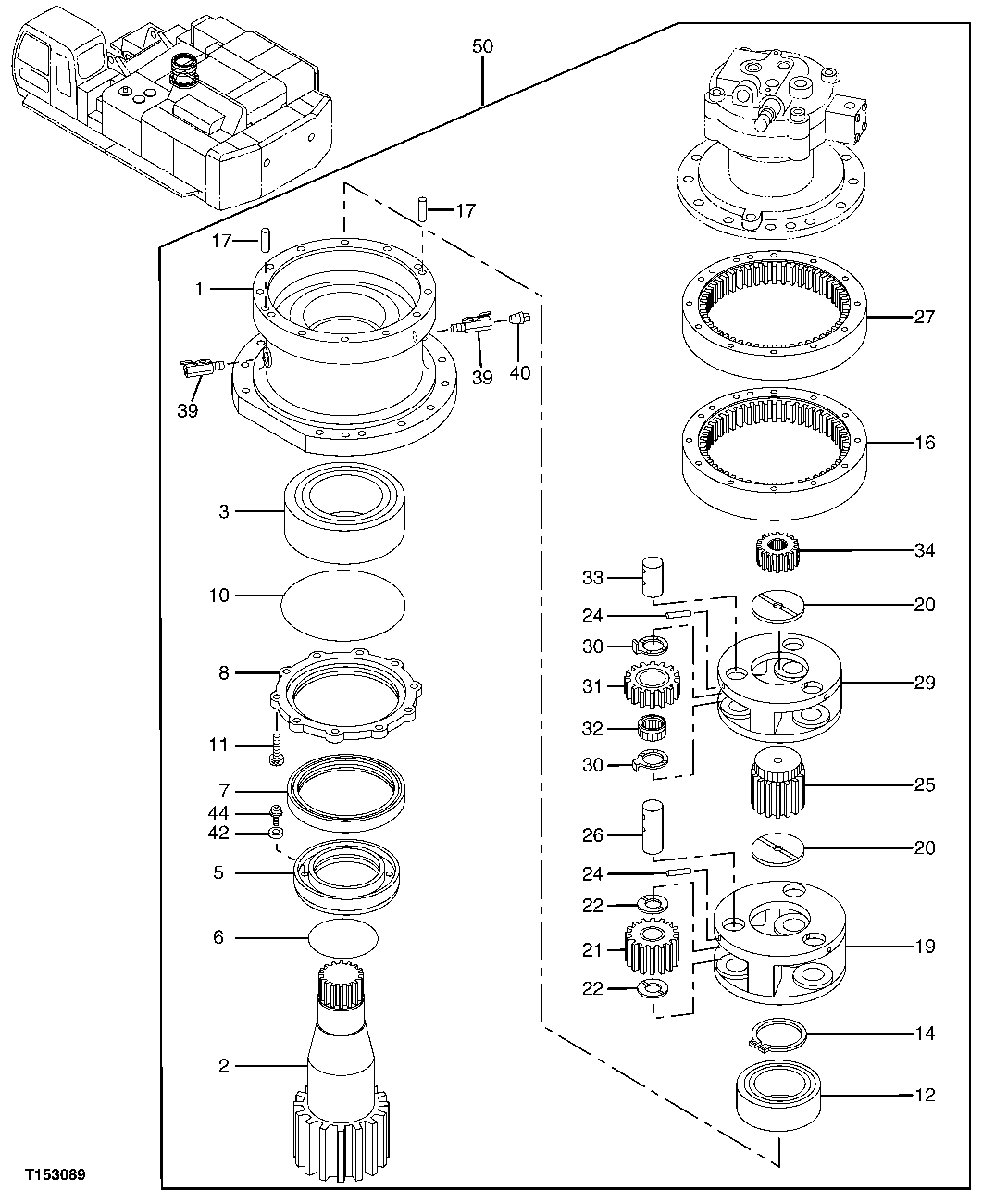 Схема запчастей John Deere 00C - 334 - SWING DEVICE COMPONENTS 4360 HYDRAULICS