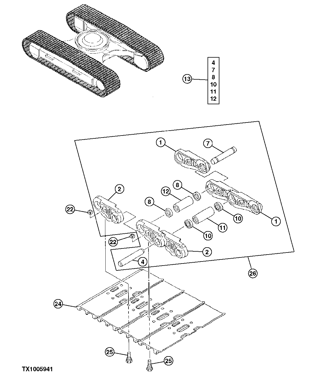 Схема запчастей John Deere 00CLC - 9 - Track Chains, Press in Master ( - 504272) 0130 Track Systems