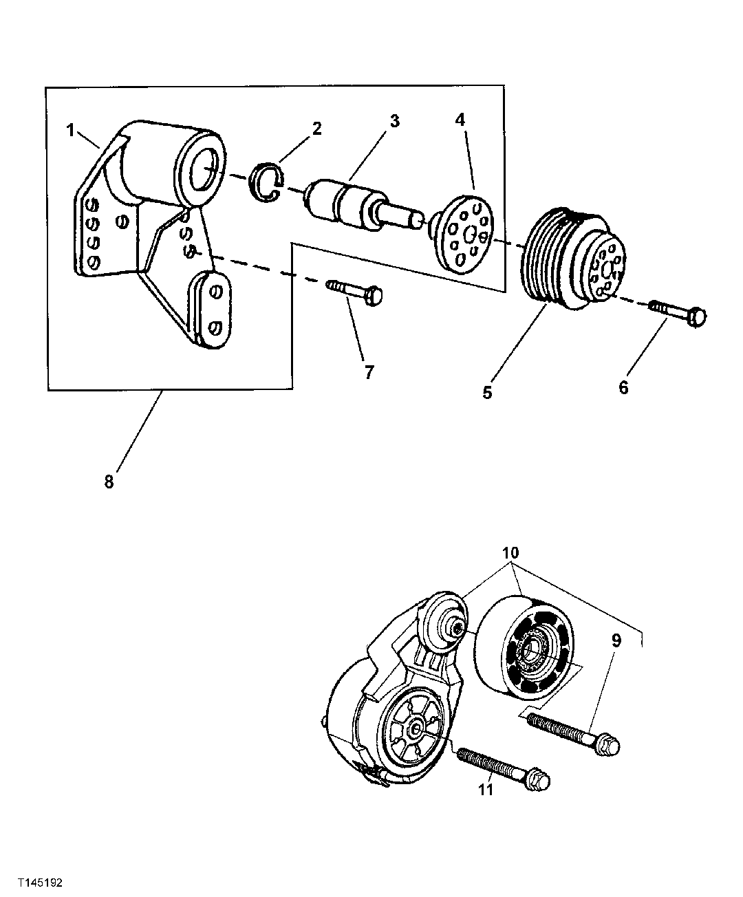 Схема запчастей John Deere 00CLC - 36 - 2312 FAN DRIVE PULLEYS, AND TENSIONERS 0400A Engine 6068HT053 6068HT053