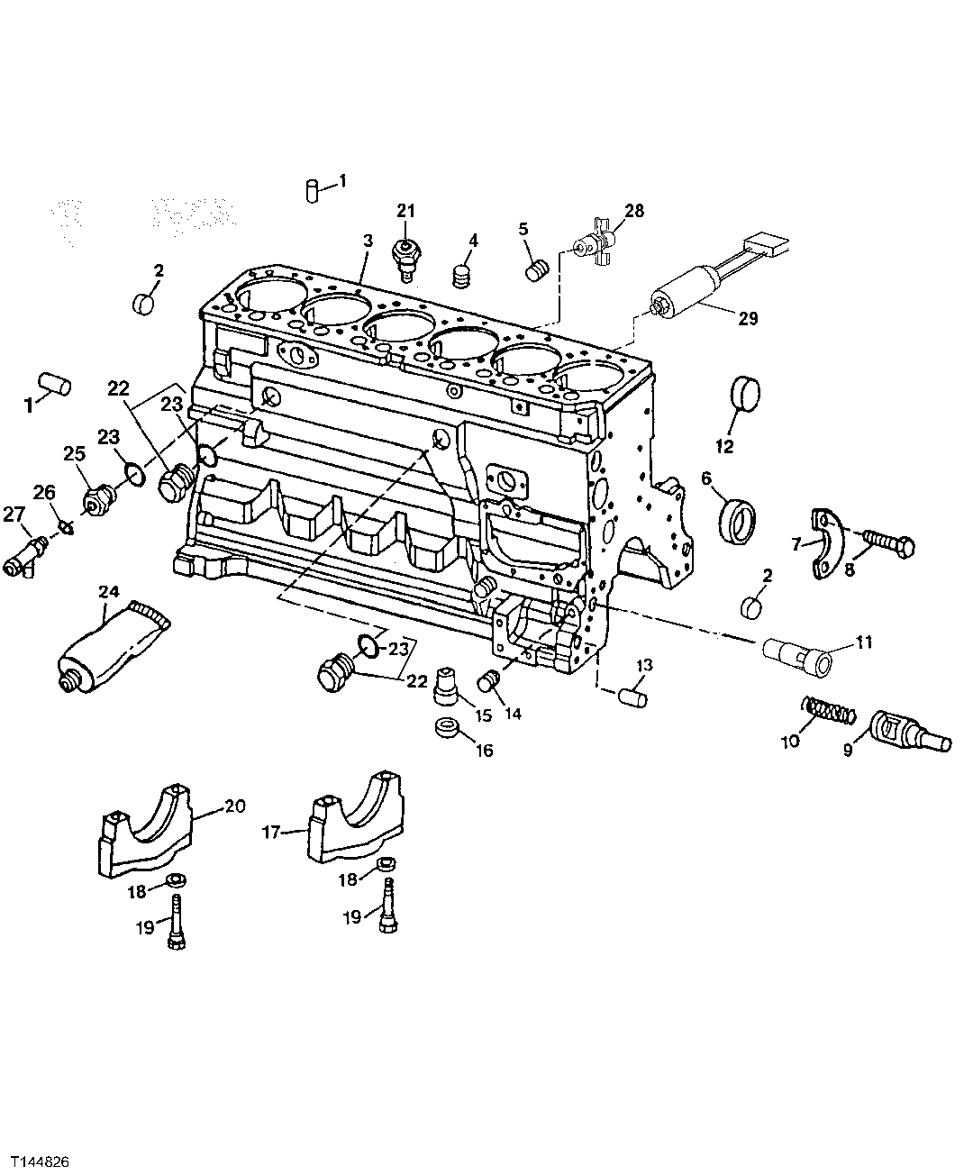 Схема запчастей John Deere 00CLC - 51 - 4613 CYLINDER BLOCK FITTINGS, MAIN BEARING CAPS 0400A Engine 6068HT053 6068HT053