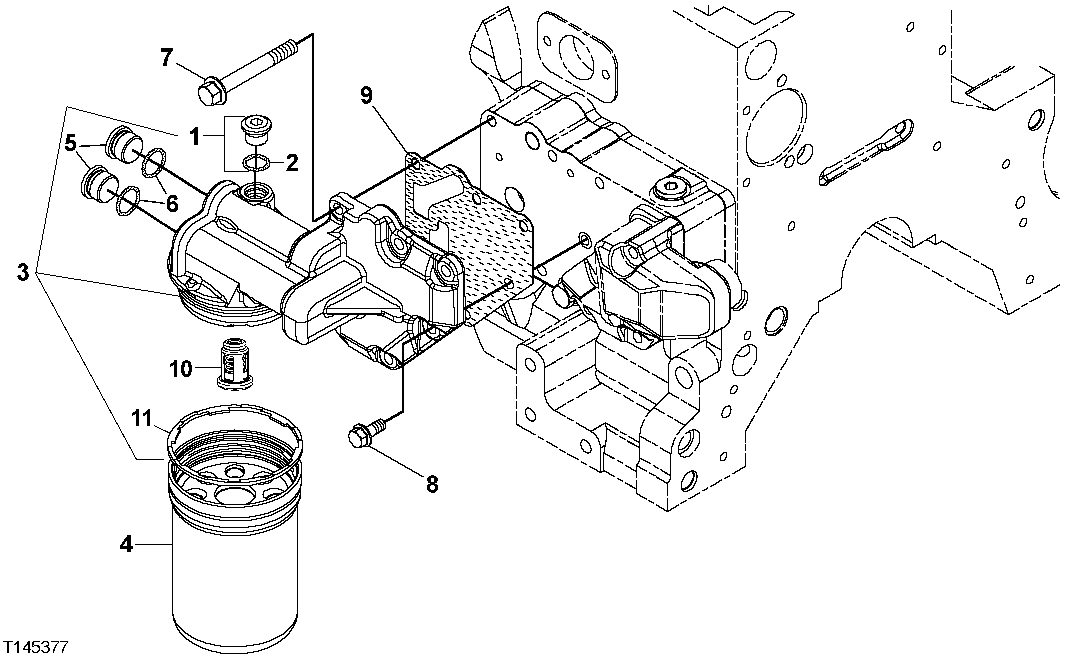 Схема запчастей John Deere 00CLC - 59 - 8821 ENGINE OIL FILTER, FILTER HEAD 0400A Engine 6068HT053 6068HT053