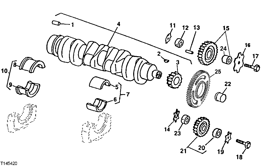 Схема запчастей John Deere 00CLC - 96 - 4707 CRANKSHAFT, GEAR AND MAIN BEARINGS 0400B Engine 6068HT059-RE519692 6068HT059