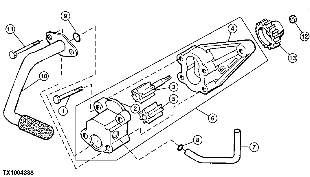 Схема запчастей John Deere 00CLC - 99 - 5001 ENGINE OIL PUMP INTAKE WITH GEAR 0400B Engine 6068HT059-RE519692 6068HT059