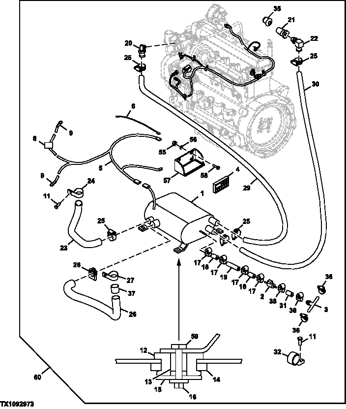 Схема запчастей John Deere 00CLC - 127 - DIESEL FIRED ENGINE COOLANT HEATER KIT (KITS BUILT AFTER MARCH 2009) 0505 COLD WEATHER STARTING AIDS