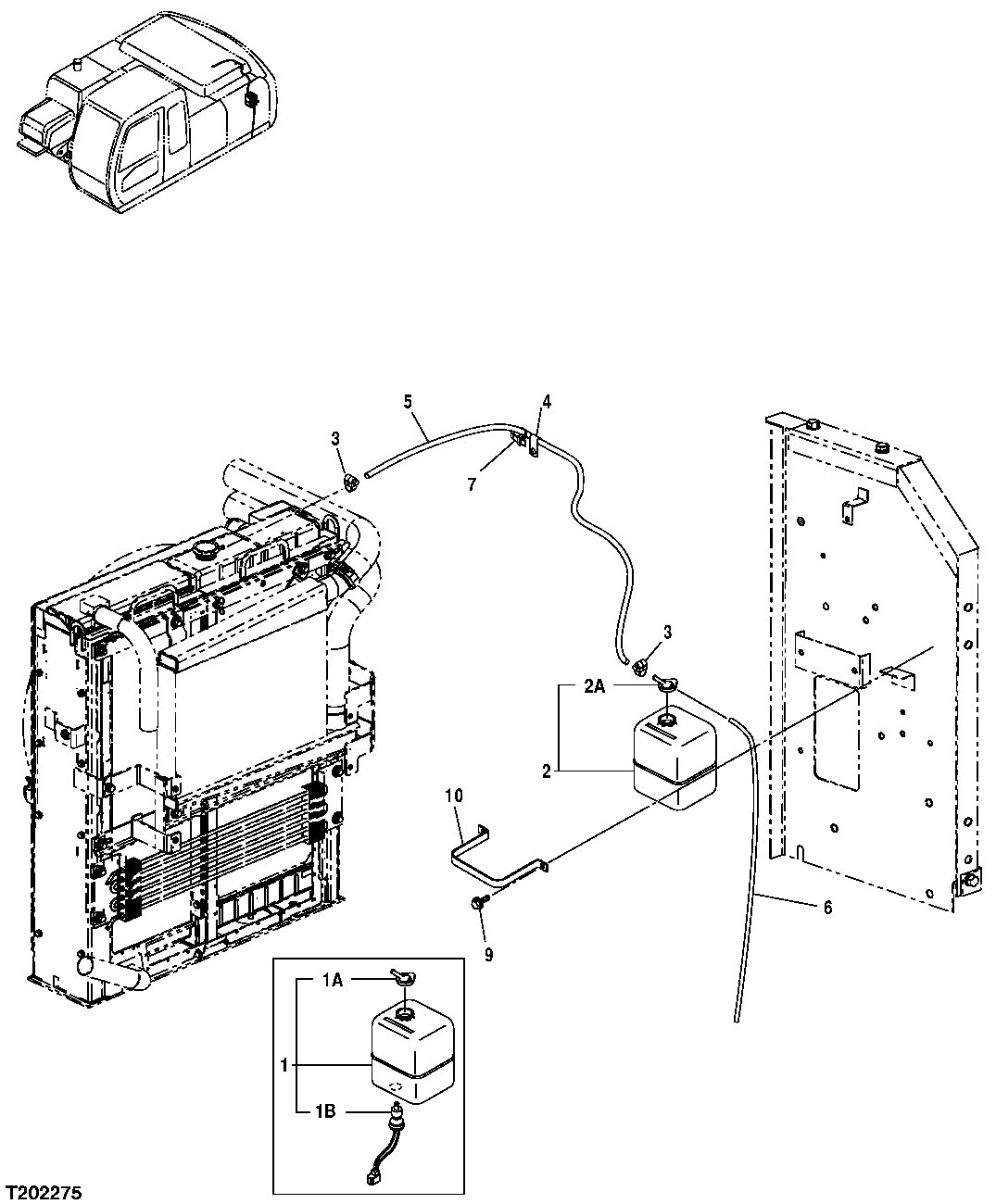 Схема запчастей John Deere 00CLC - 130 - RESERVE WATER TANK 0510 ENGINE COOLING SYSTEMS